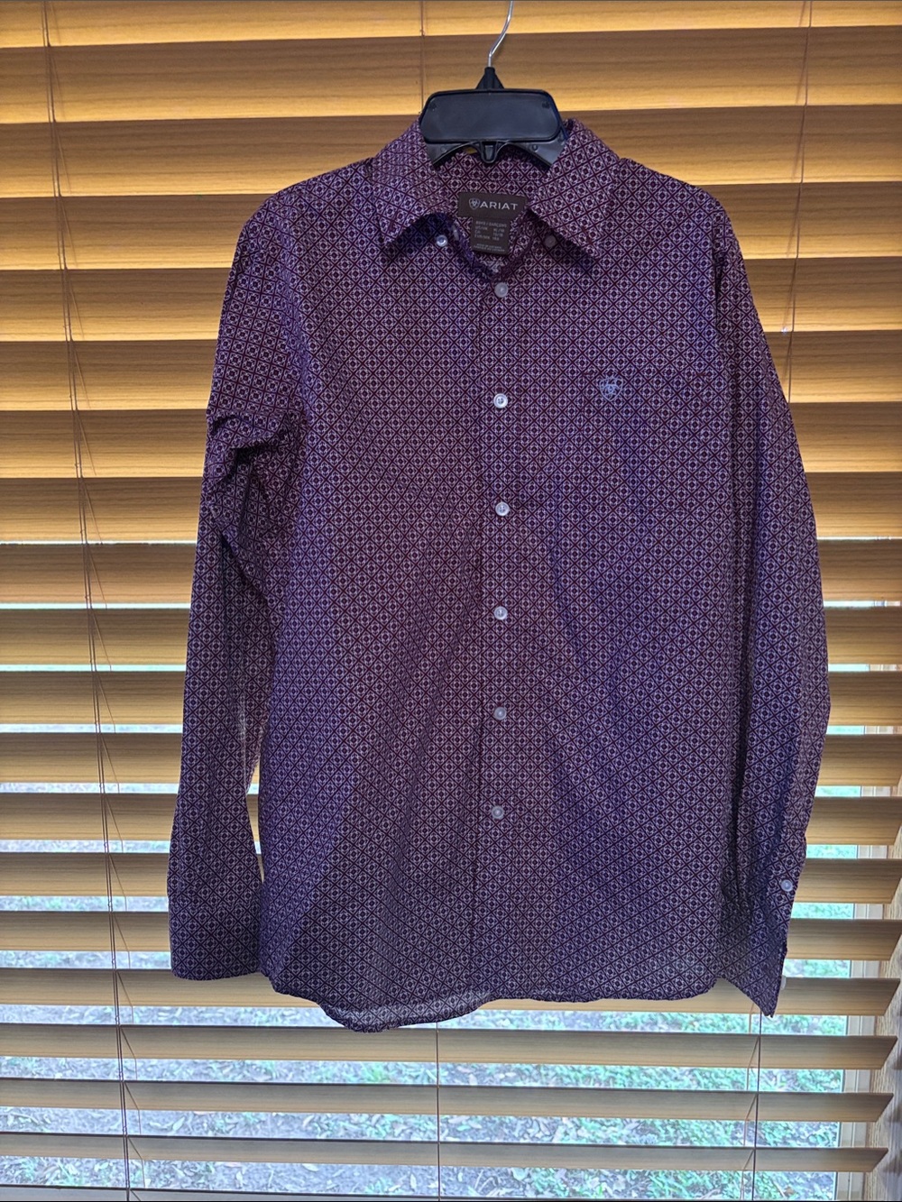 Ariat Kid’s Button-Down Shirt in Deep Wine Geo Print